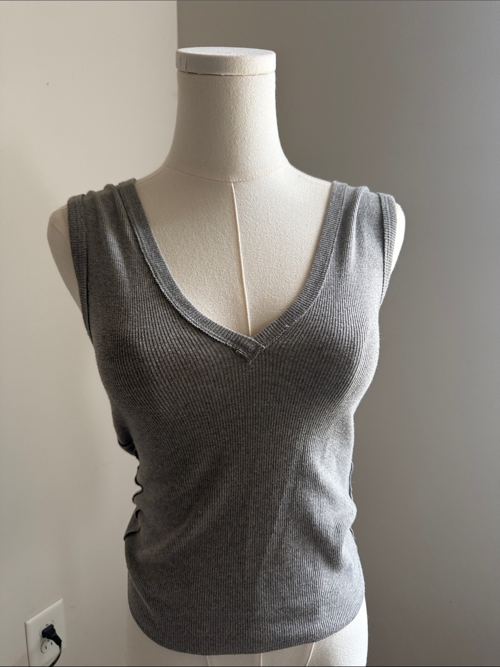 We The Free Ribbed V-Neck Knit Tank - Gray